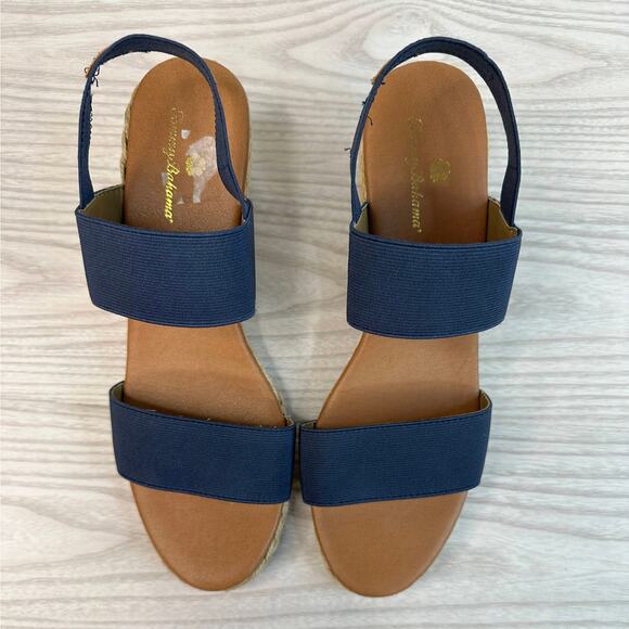 Tommy Bahama Slingback Espadrille Wedge Sandal Sz 9.5 Navy Slip On Elastic Strap - Picture 8 of 11